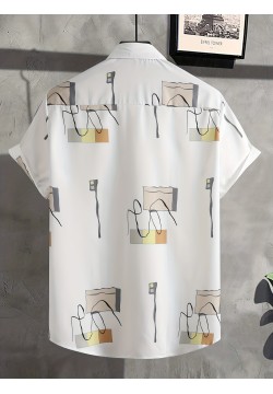 Stylish Pattern Men's Casual Daily Short Sleeve Button Up Shirt, Summer Holiday