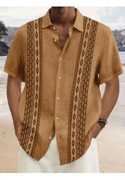 Retro Style Stripe Print Men's Casual Short Sleeve Shirt - Perfect Summer Vacation Resort Wear and Gift for Men