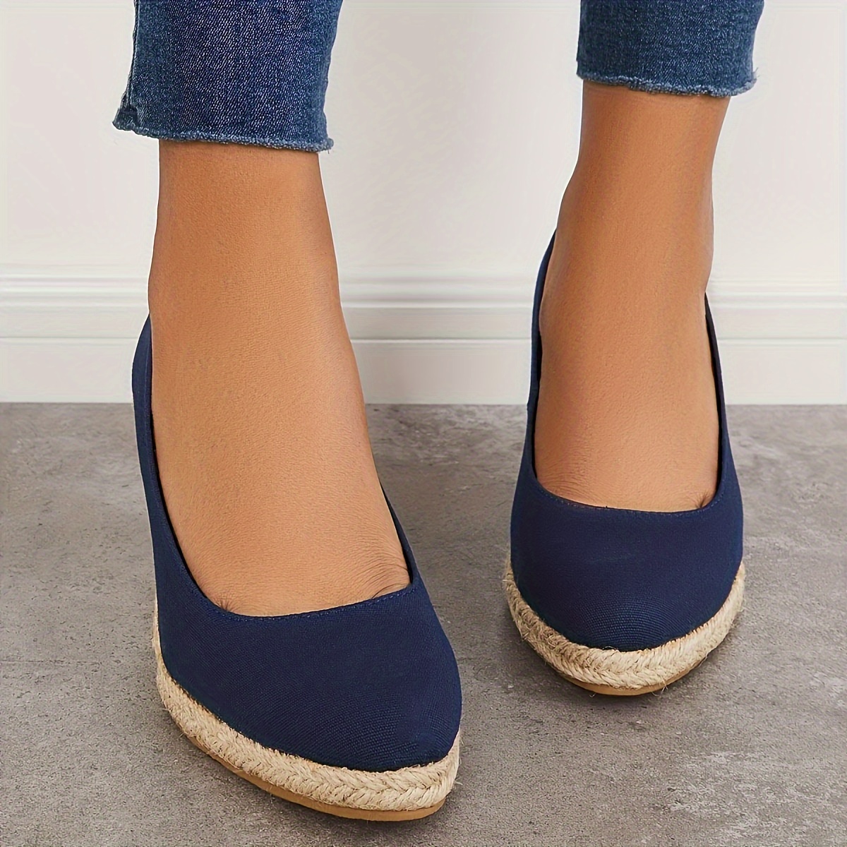womens solid color wedge heels closed toe slip on platform espadrilles sandals casual lightweight shoes details 4